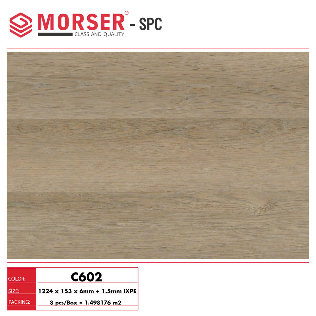 Sàn nhựa hèm khóa Morser C602 6mm + 1,5mm đế cao su