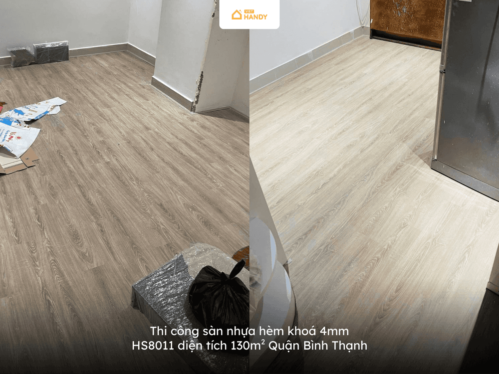 Thi công 130m2 sàn nhựa hèm khoá căn hộ Bình Thạnh