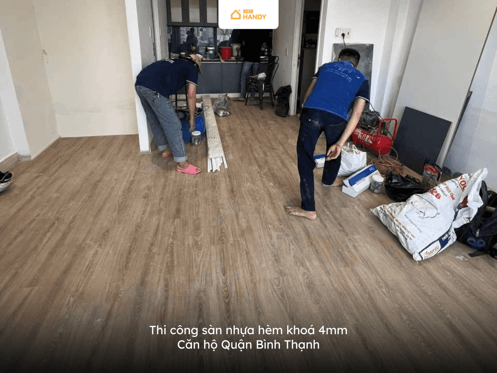Thi công sàn nhựa hèm khoá 4mm tại Bình Thạnh