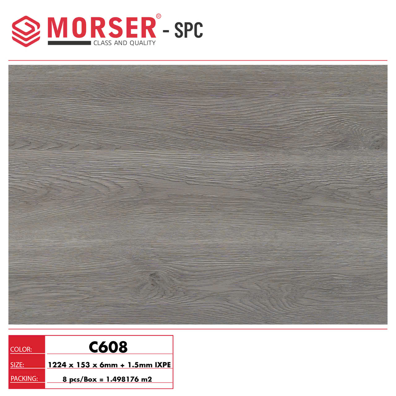 Sàn nhựa hèm khóa Morser C608 6mm + 1,5mm đế cao su